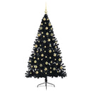 vidaXL Mesterséges, előre világított karácsonyi fa Fekete 180 cm PVC
