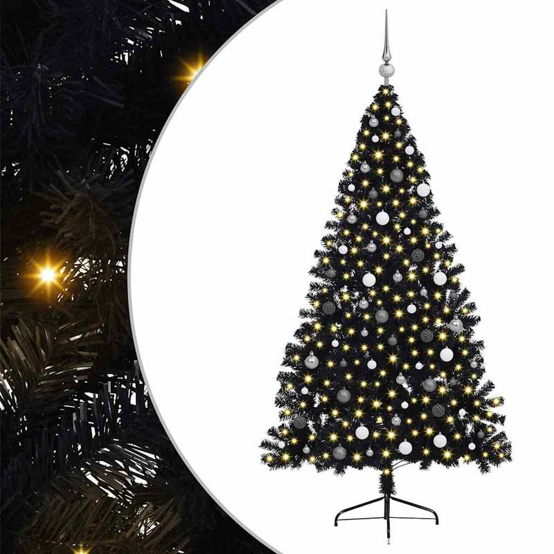 vidaXL Mesterséges, előre világított karácsonyi fa Fekete 210 cm PVC