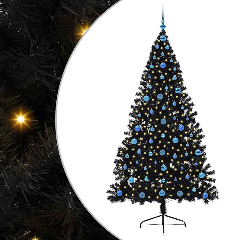 vidaXL Műfenyő Elővilágított Karácsonyfa Fekete 210 cm PVC
