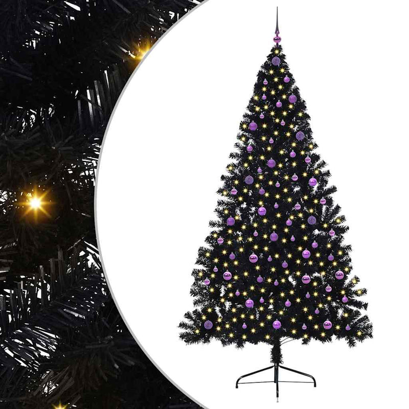 vidaXL Mesterséges, előre világított karácsonyi fa Fekete 240 cm PVC