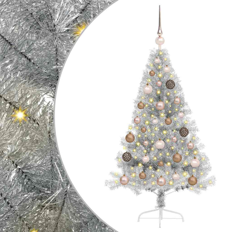 vidaXL Mesterséges, előre világított karácsonyi fa Ezüst 120 cm PET