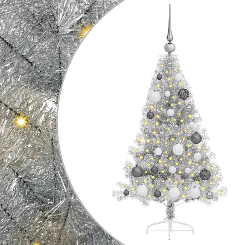vidaXL Mesterséges, előre világított karácsonyi fa Ezüst 120 cm PET