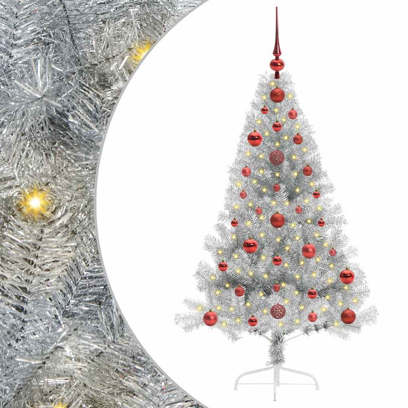 vidaXL Mesterséges, előre világított karácsonyi fa Ezüst 120 cm PET