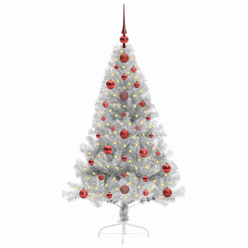 vidaXL Mesterséges, előre világított karácsonyi fa Ezüst 120 cm PET