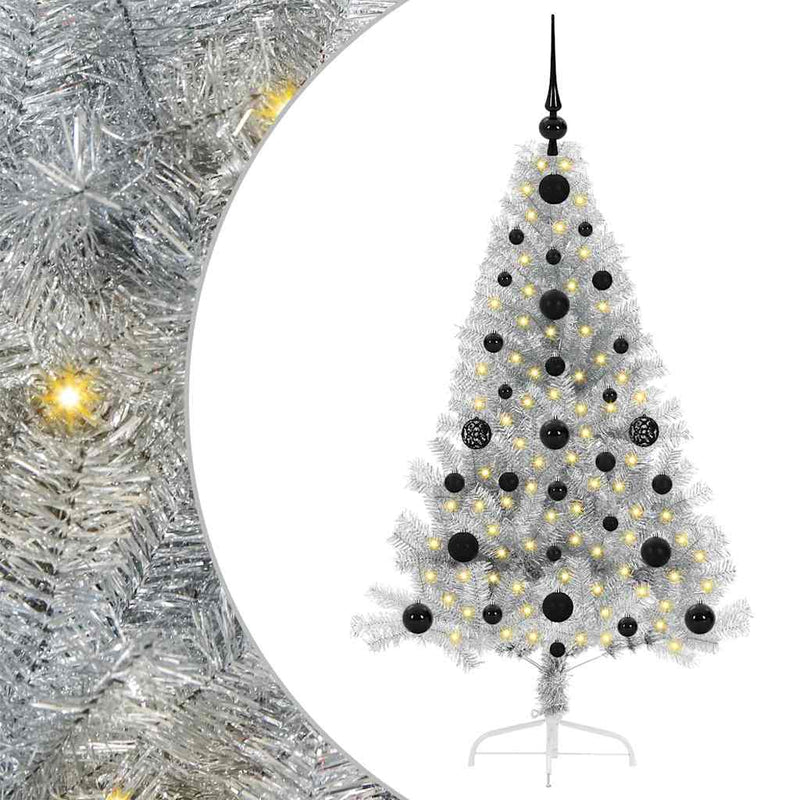 vidaXL Mesterséges, előre világított karácsonyi fa Ezüst 120 cm PET