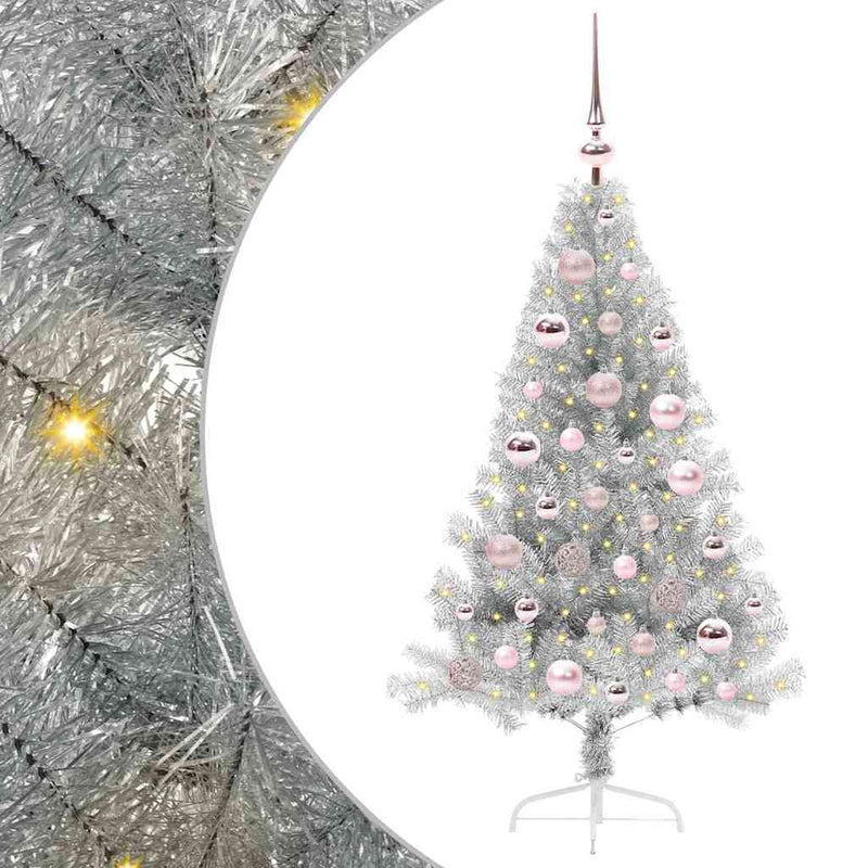 vidaXL Műfenyő Elővilágított Karácsonyfa Ezüst 120 cm PET