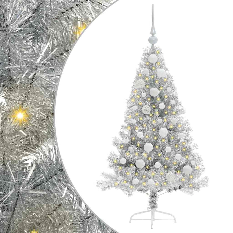 vidaXL Mesterséges, előre világított karácsonyi fa Ezüst 120 cm PET