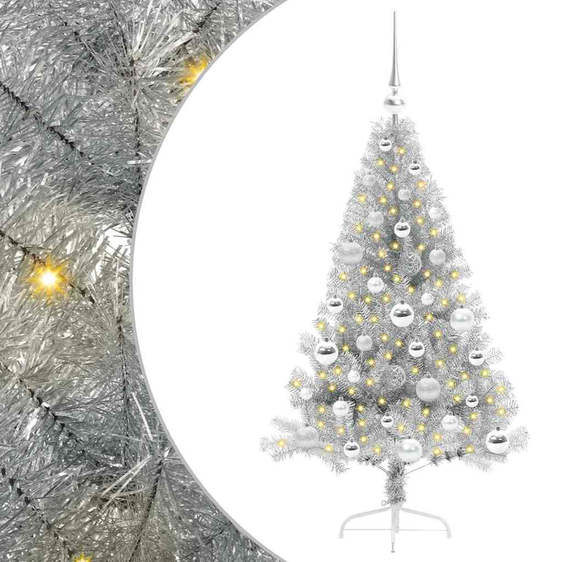 vidaXL Mesterséges, előre világított karácsonyi fa Ezüst 120 cm PET