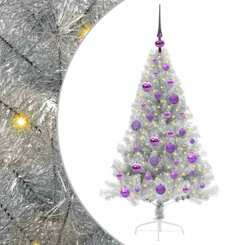 vidaXL Mesterséges, előre világított karácsonyi fa Ezüst 120 cm PET