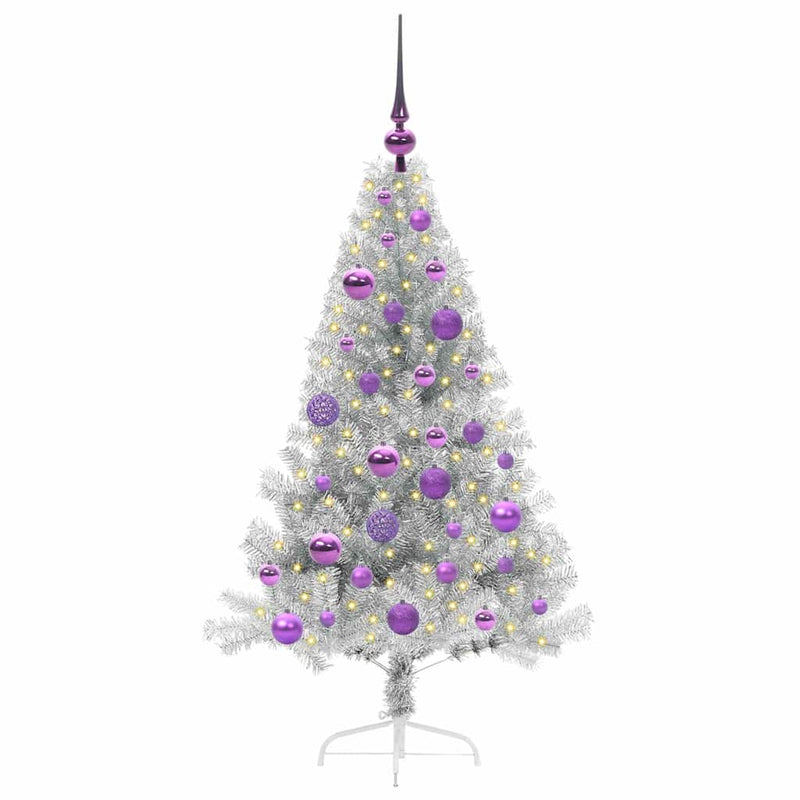 vidaXL Mesterséges, előre világított karácsonyi fa Ezüst 120 cm PET