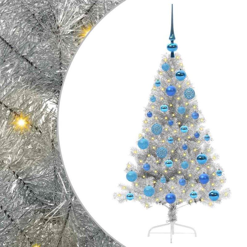 vidaXL Mesterséges, előre világított karácsonyi fa Ezüst 120 cm PET