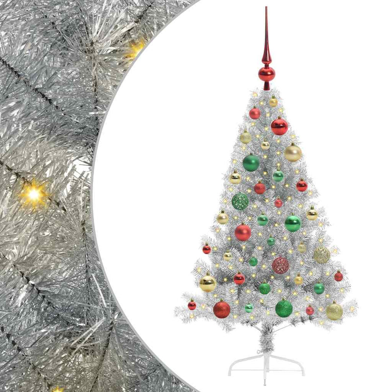 vidaXL Mesterséges, előre világított karácsonyi fa Ezüst 120 cm PET