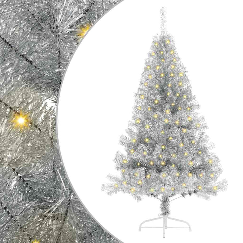 vidaXL Mesterséges, előre világított karácsonyi fa Ezüst 150 cm PET