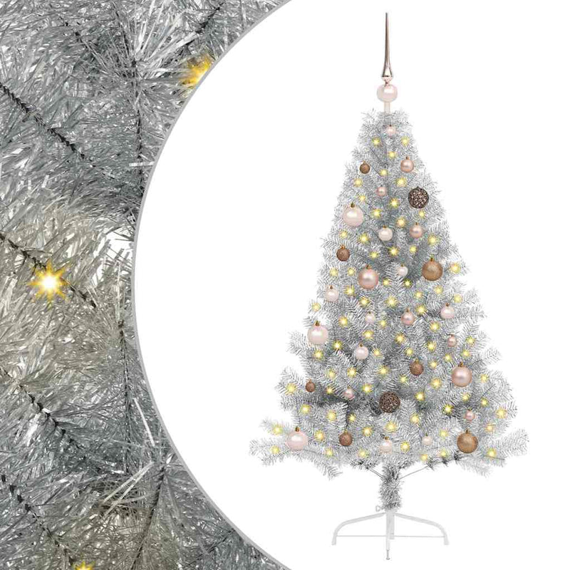 vidaXL Mesterséges, előre világított karácsonyi fa Ezüst 150 cm PET