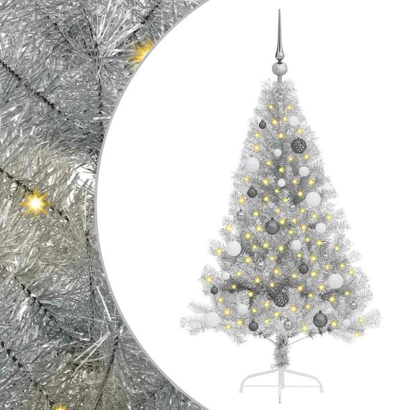 vidaXL Mesterséges, előre világított karácsonyi fa Ezüst 150 cm PET