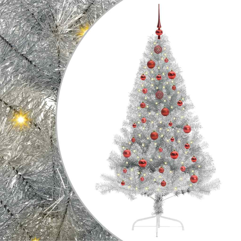 vidaXL Mesterséges, előre világított karácsonyi fa Ezüst 150 cm PET
