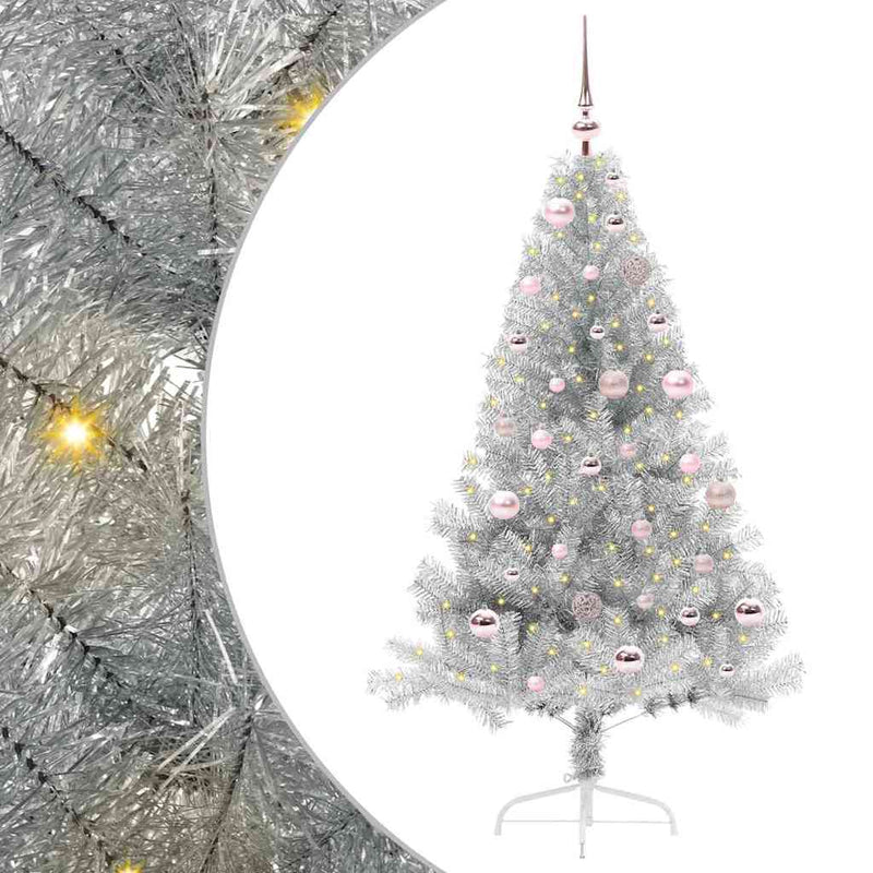 vidaXL Mesterséges, előre világított karácsonyi fa Ezüst 150 cm PET