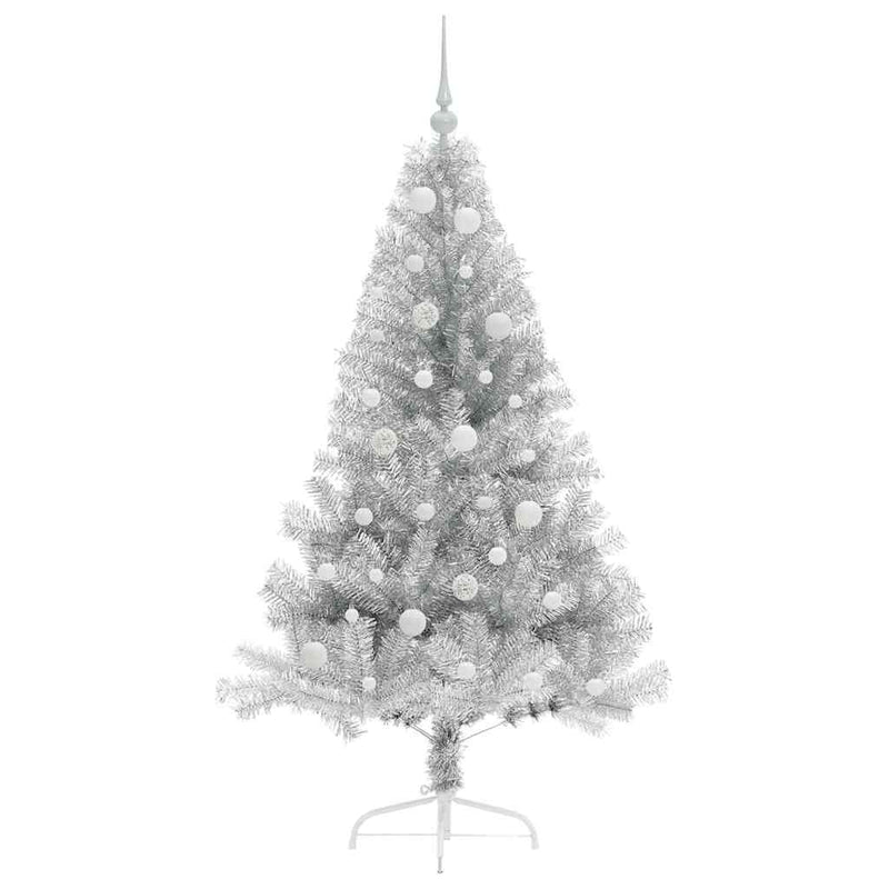 vidaXL Mesterséges, előre világított karácsonyi fa Ezüst 150 cm PET