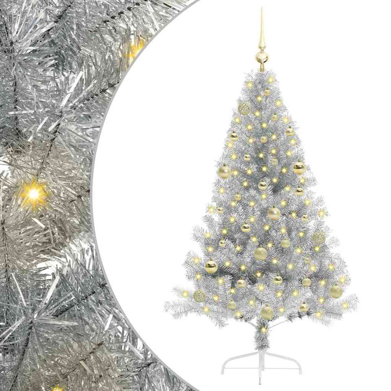 vidaXL Mesterséges, előre világított karácsonyi fa Ezüst 150 cm PET