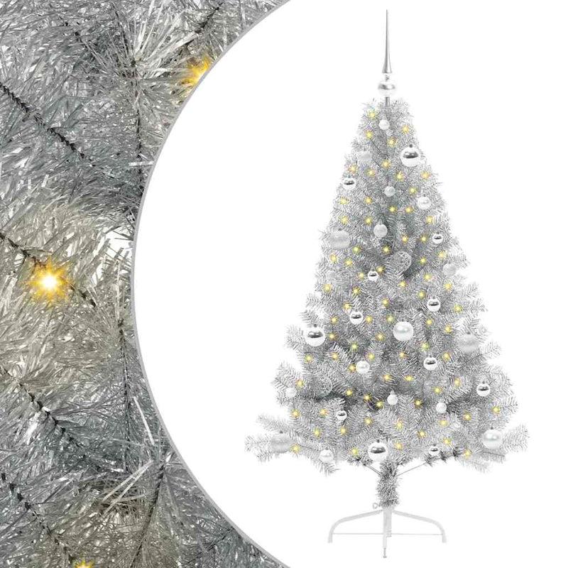 vidaXL Mesterséges, előre világított karácsonyi fa Ezüst 150 cm PET