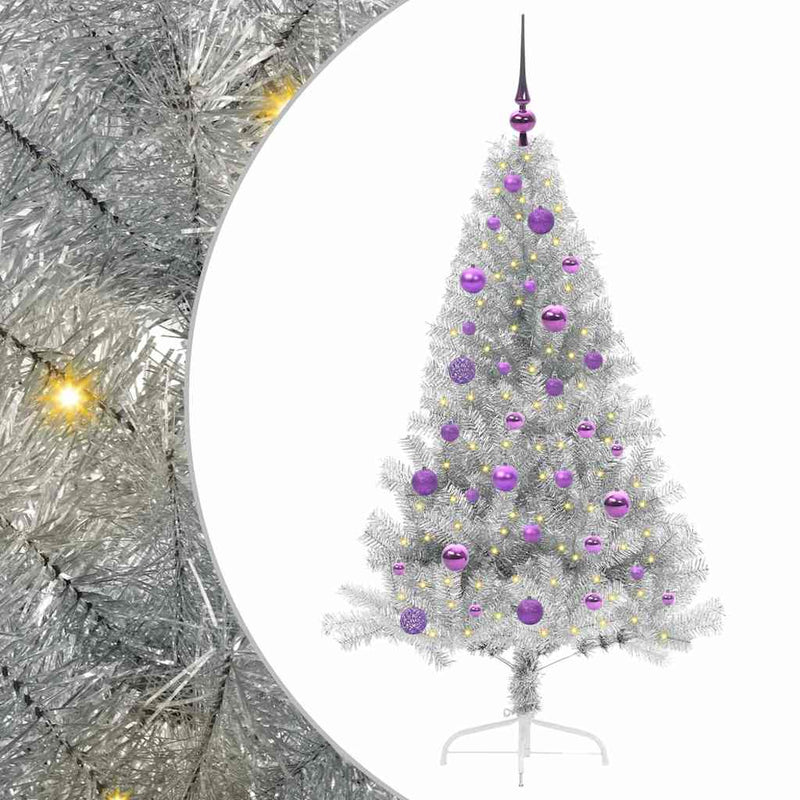 vidaXL Mesterséges, előre világított karácsonyi fa Ezüst 150 cm PET