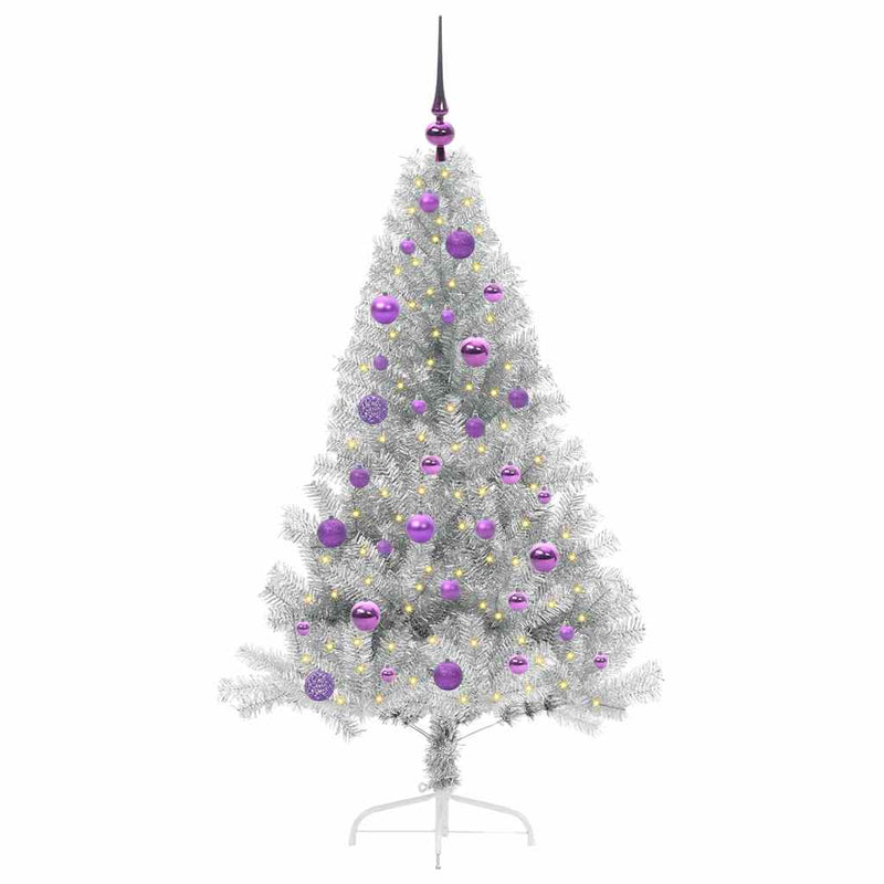 vidaXL Mesterséges, előre világított karácsonyi fa Ezüst 150 cm PET