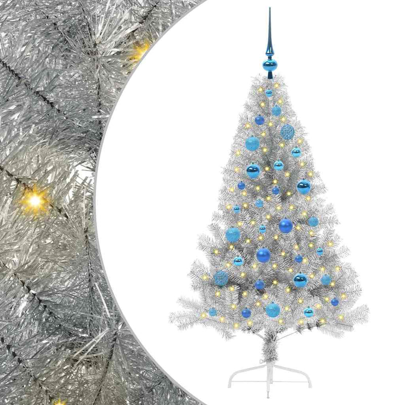 vidaXL Mesterséges, előre világított karácsonyi fa Ezüst 150 cm PET