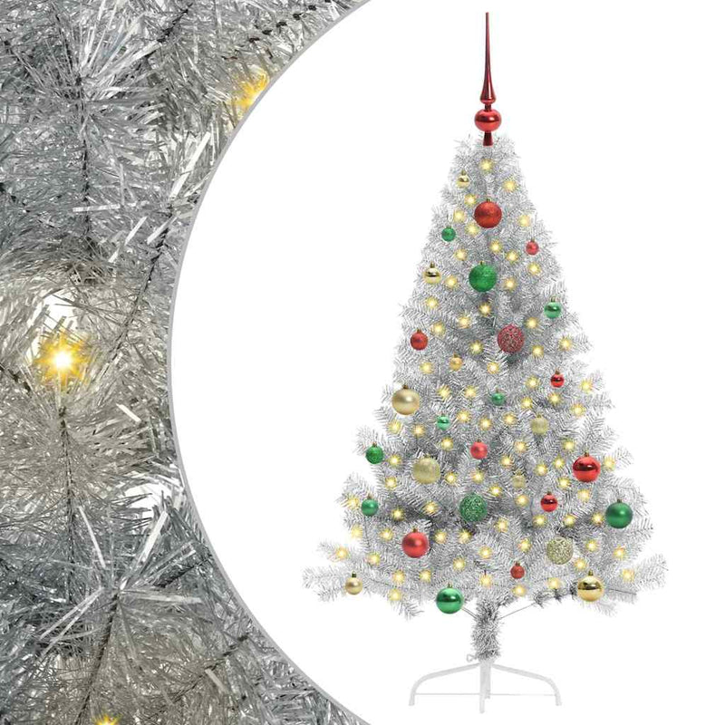 vidaXL Mesterséges, előre világított karácsonyi fa Ezüst 150 cm PET