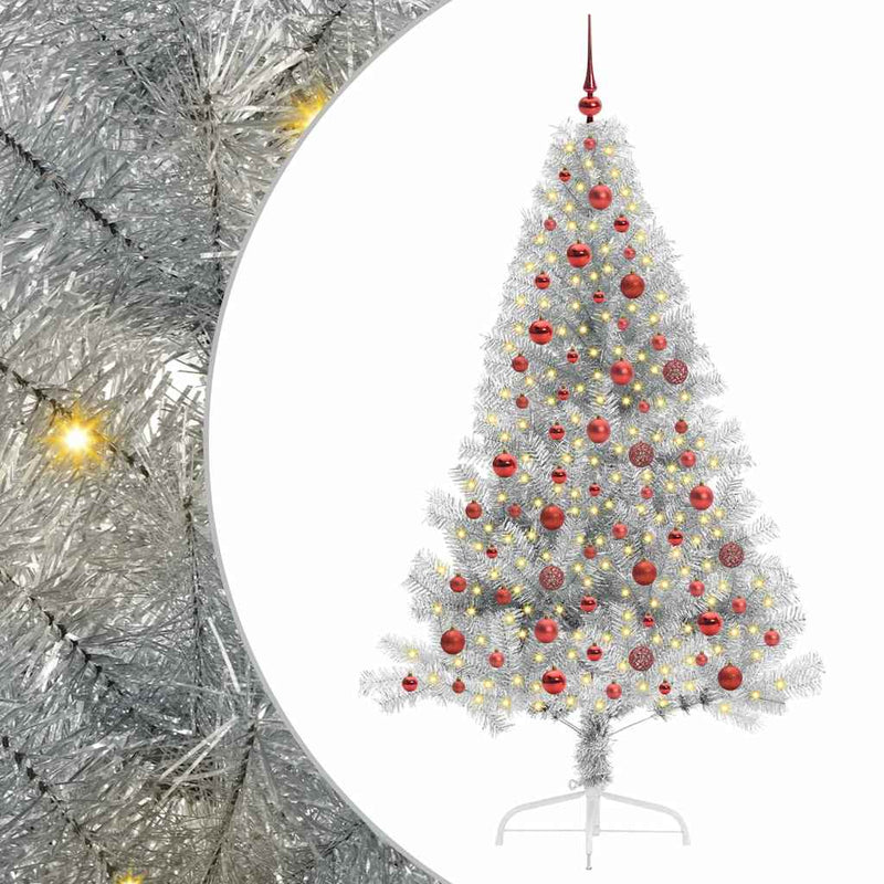 vidaXL Mesterséges, előre világított karácsonyi fa Ezüst 180 cm PET