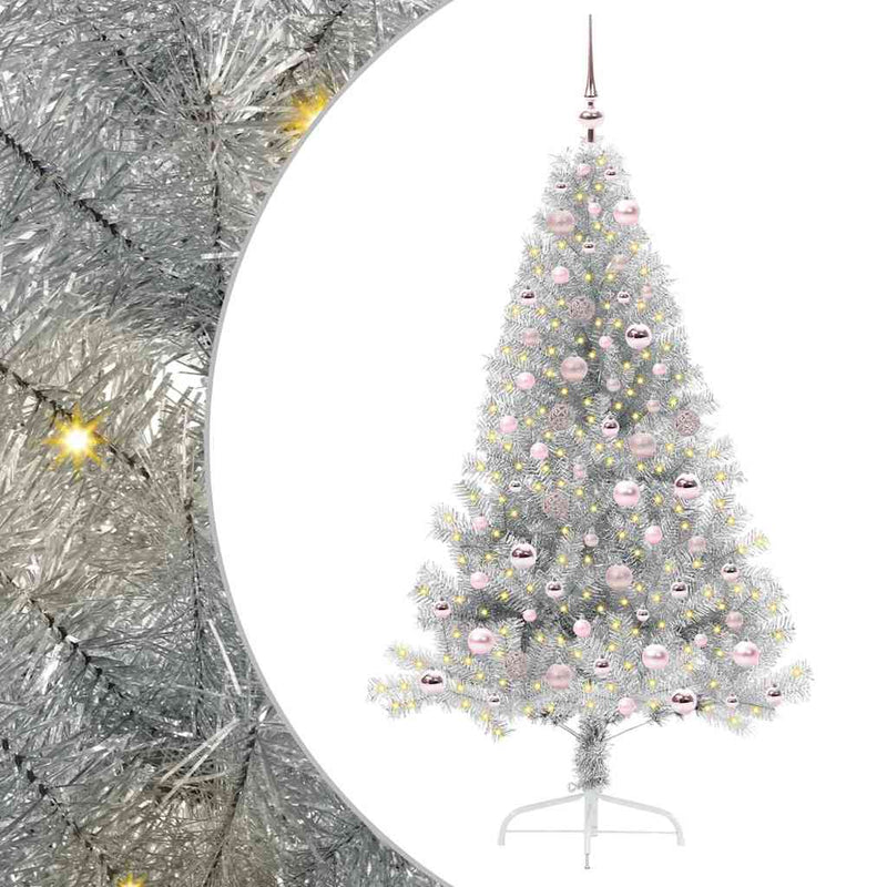 vidaXL Mesterséges, előre világított karácsonyi fa Ezüst 180 cm PET