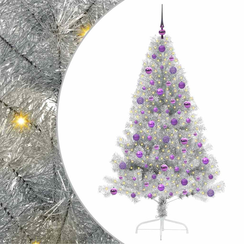 vidaXL Mesterséges, előre világított karácsonyi fa Ezüst 180 cm PET