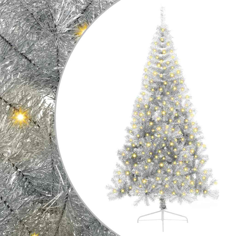 vidaXL Mesterséges, előre világított karácsonyi fa Ezüst 210 cm PET