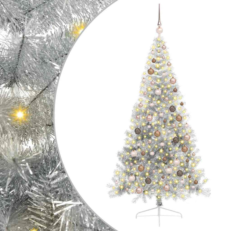 vidaXL Mesterséges, előre világított karácsonyi fa Ezüst 210 cm PET