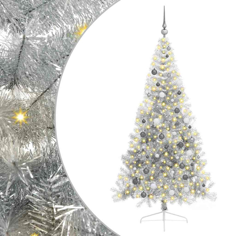 vidaXL Mesterséges, előre világított karácsonyi fa Ezüst 210 cm PET