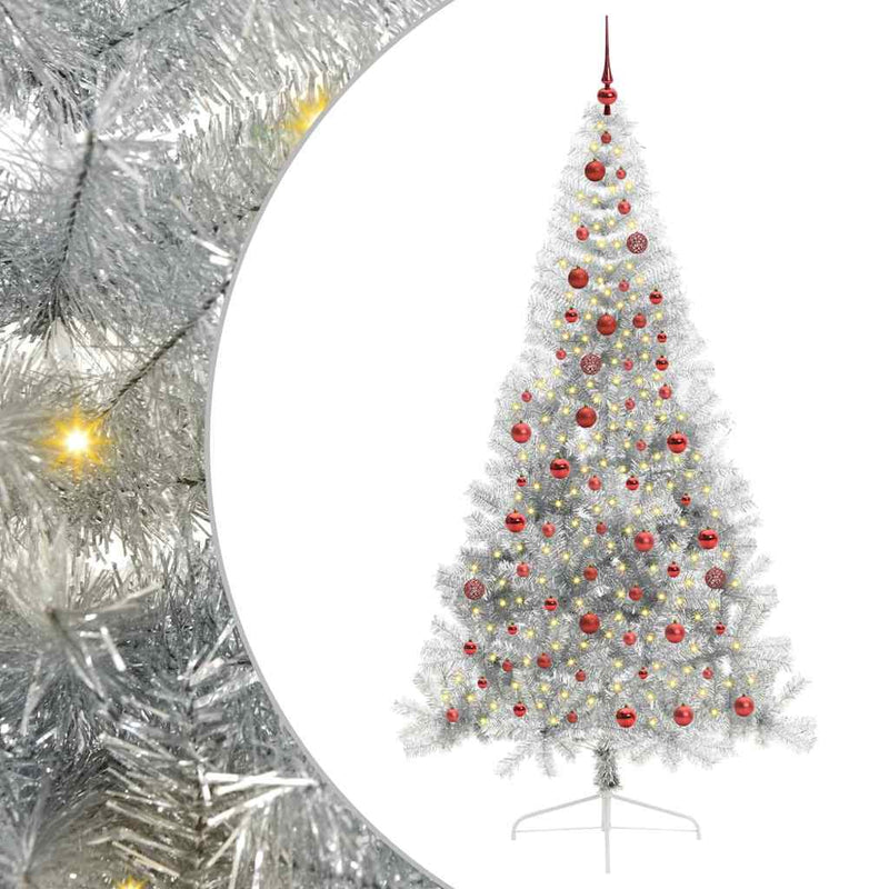 vidaXL Mesterséges, előre világított karácsonyi fa Ezüst 210 cm PET