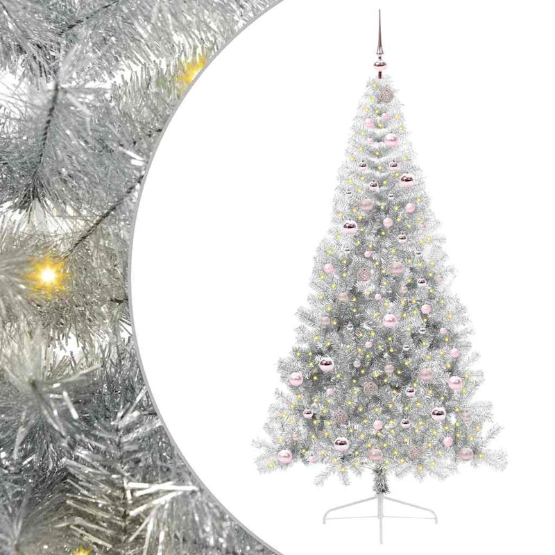 vidaXL Mesterséges, előre világított karácsonyi fa Ezüst 210 cm PET