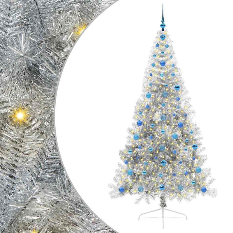 vidaXL Mesterséges, előre világított karácsonyi fa Ezüst 210 cm PET