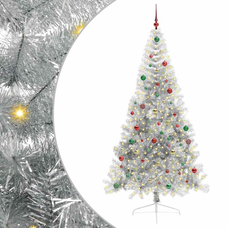 vidaXL Mesterséges, előre világított karácsonyi fa Ezüst 210 cm PET