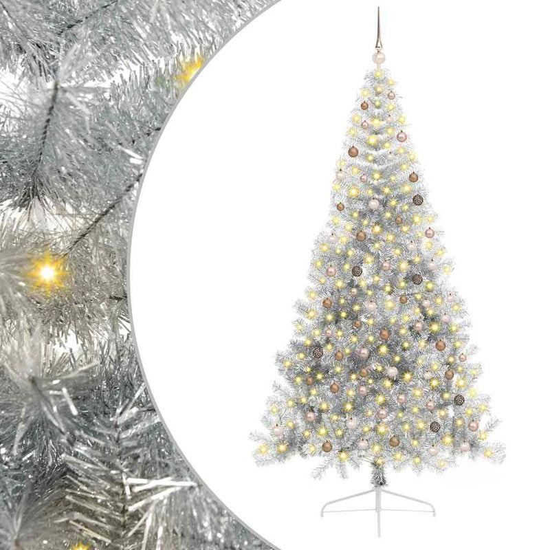 vidaXL Mesterséges, előre világított karácsonyi fa Ezüst 240 cm PET
