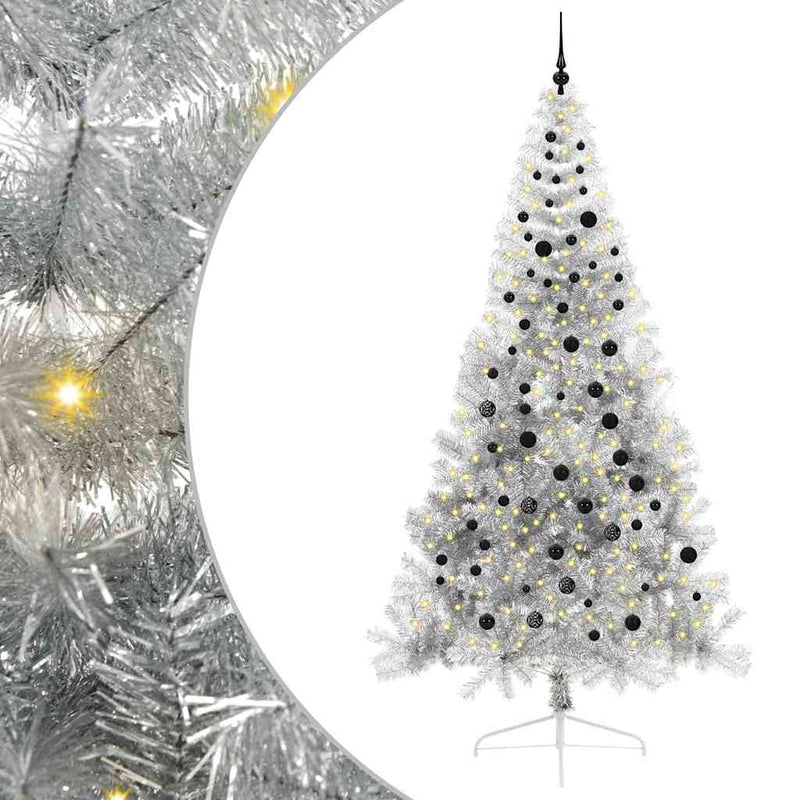 vidaXL Mesterséges, előre világított karácsonyi fa Ezüst 240 cm PET