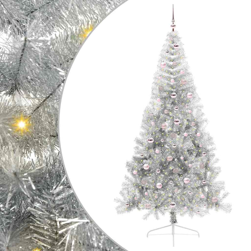 vidaXL Mesterséges, előre világított karácsonyi fa Ezüst 240 cm PET