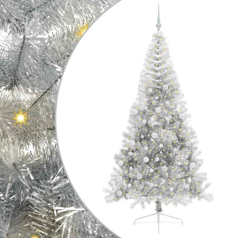 vidaXL Mesterséges, előre világított karácsonyi fa Ezüst 240 cm PET