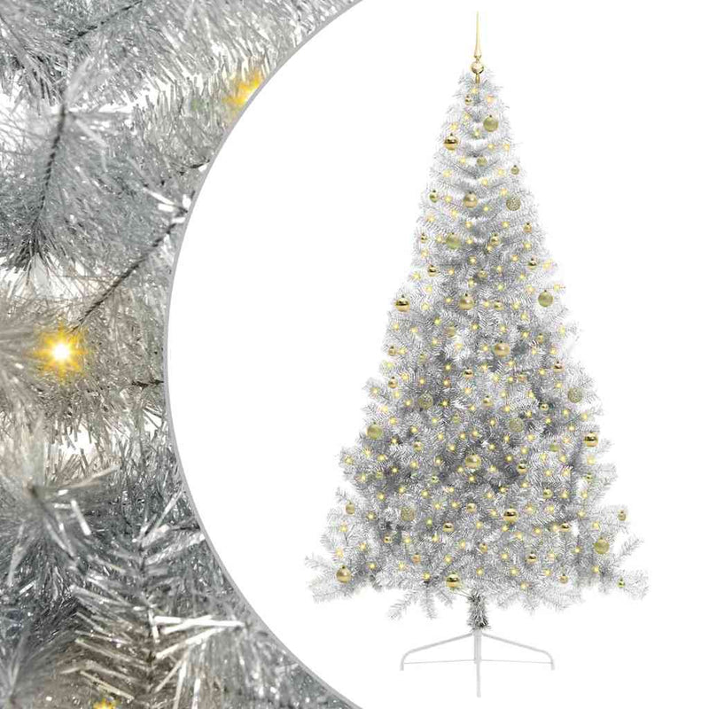 vidaXL Mesterséges, előre világított karácsonyi fa Ezüst 240 cm PET