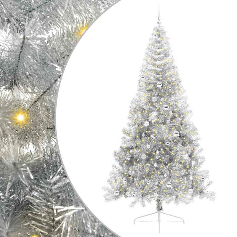vidaXL Mesterséges, előre világított karácsonyi fa Ezüst 240 cm PET
