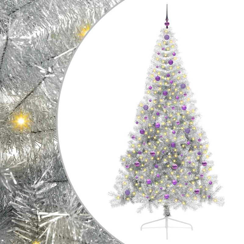 vidaXL Mesterséges, előre világított karácsonyi fa Ezüst 240 cm PET
