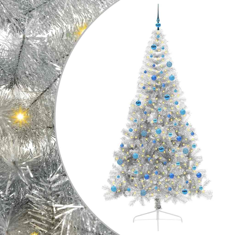 vidaXL Mesterséges, előre világított karácsonyi fa Ezüst 240 cm PET