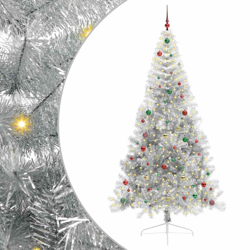 vidaXL Mesterséges, előre világított karácsonyi fa Ezüst 240 cm PET