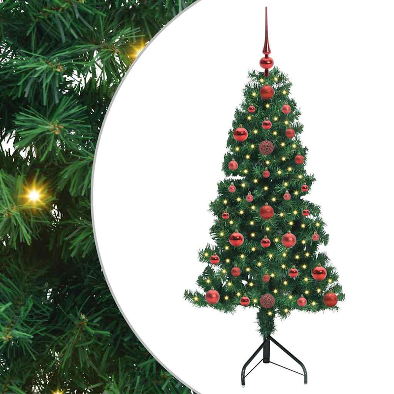vidaXL Sarok Műkarácsonyfa 150 LED-del Zöld 120 cm PVC és fém