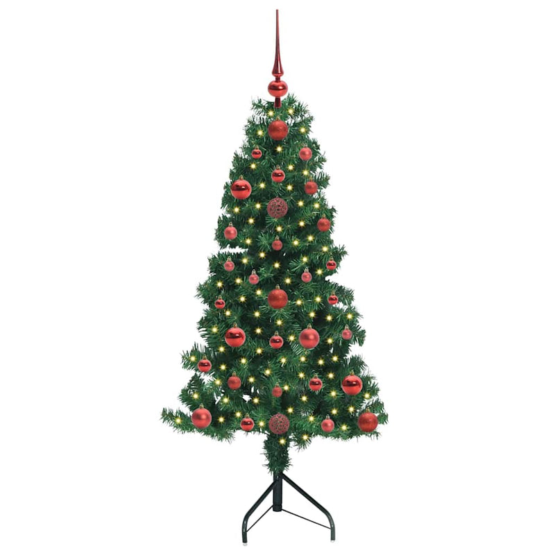 vidaXL Sarok Műkarácsonyfa 150 LED-del Zöld 120 cm PVC és fém