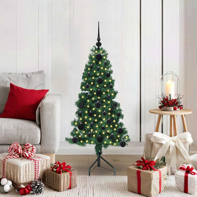 vidaXL Sarok Műkarácsonyfa 150 LED-del Zöld 120 cm PVC és fém